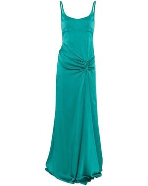 McQueen Gathered-Detail Sleeveless Maxi Dress - Blue