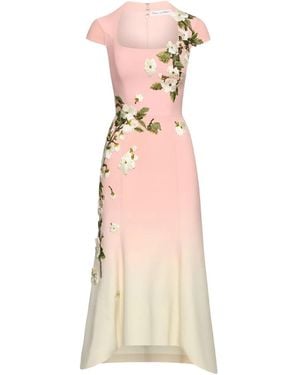 Oscar de la Renta Floral-Embroidered Midi Dress - Natural