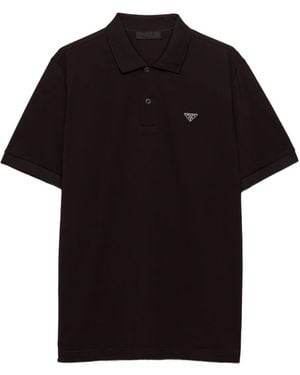 Prada Polo Nervuré À Logo Triangle - Black