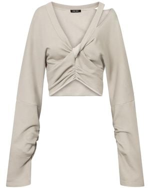 Elena Velez Leather-Trimmed Zip-Front Top - White