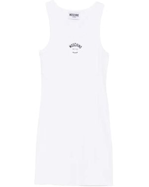 Moschino Logo-Print Ribbed Mini Dress - White