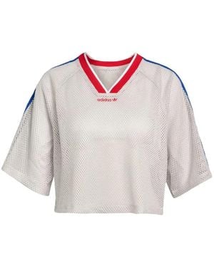 adidas Mesh Stripe-Detail Cropped T-Shirt - White