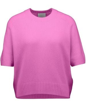 Allude Short-Sleeve Cashmere Sweater - Pink