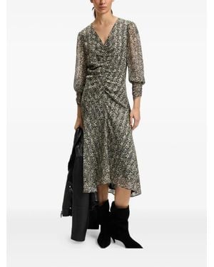 BOSS Printed-Floral Midi Dress - Gray