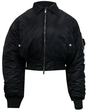 Hache Cropped Ruched-Sleeve Bomber Jacket - Black