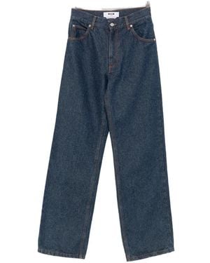 MSGM Contrast-Stitch Logo-Embroidered Jeans - Blue