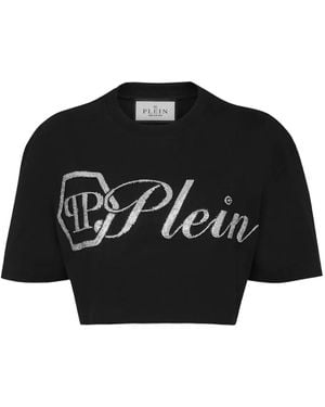 Philipp Plein Crystal Signature クロップド Tシャツ - ブラック