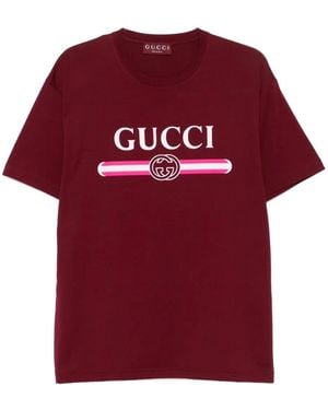 Gucci Camiseta de algodón con franjas del logo - Rojo