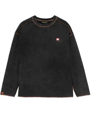 Mini Cream Contrast-Stitch Long-Sleeve T-Shirt - Black
