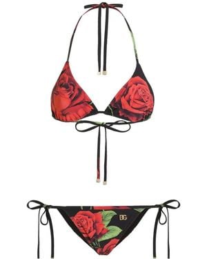 Dolce & Gabbana Bikini Con Rosas Estampadas - Blanco