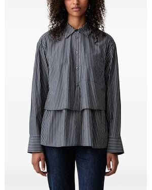 Mos Mosh Vertical-Stripe Layered-Effect Shirt - Grey