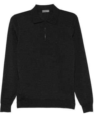 Drumohr Pullover Mit Poloshirtkragen Und Kurzem Reißverschluss - Schwarz