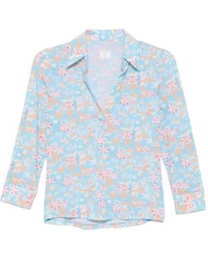 Caliban Floral-Print Long-Sleeve Shirt - Blue