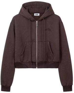 Gcds Logo-Embroidered Zip-Up Hoodie - Brown