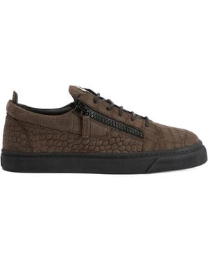 Giuseppe Zanotti Frankie Crocodile-Effect Zip Trainers - Brown