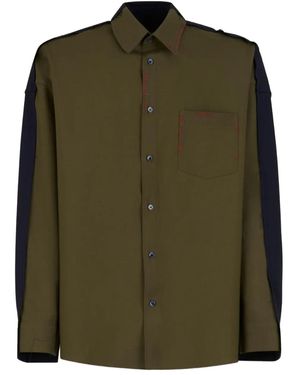 Marni Contrast-Sleeve Button-Up Shirt - Green