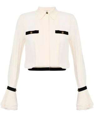 Elisabetta Franchi Jewelled-Button Ruffled-Cuff Shirt - Natural