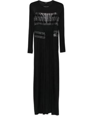 Giorgio Armani Embellished Mesh-Panel Midi Dress - Black