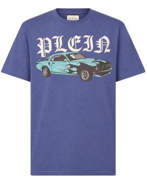 Philipp Plein Graphic-Print Cotton T-Shirt - Blue