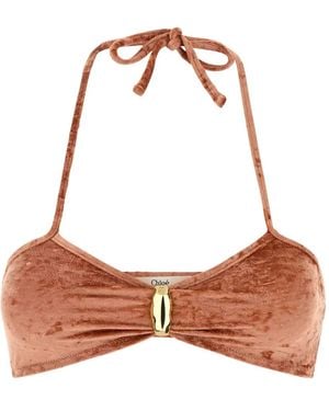 Chloé Fluwelen Gestrikte Bikinitop - Bruin