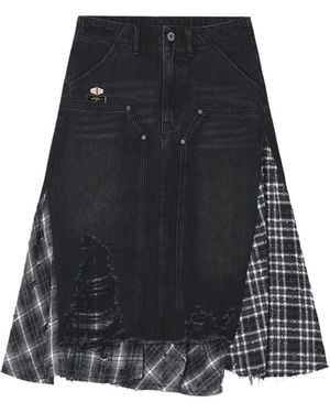Musium Div. Falda Midi Con Diseño Patchwork Y Efecto Envejecido - Negro