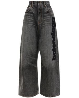 Balenciaga Logo-Patch Wide-Leg Jeans - Grey