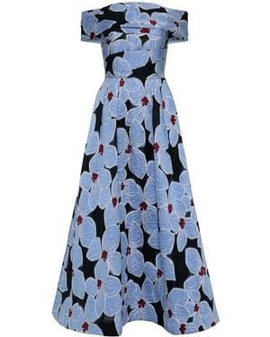 Rebecca Vallance Georgina Floral-Embroidered Midi Dress - Blue