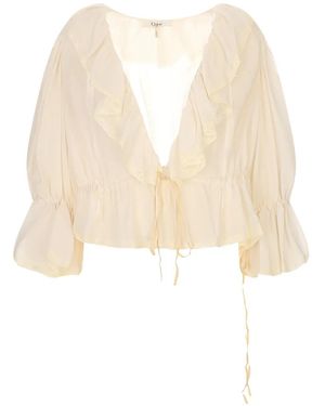 Chloé Blusa Con Volantes Y Ribete De Encaje - Blanco