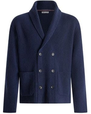 Bally Ribbed Double-Breasted Cardigan - Blue