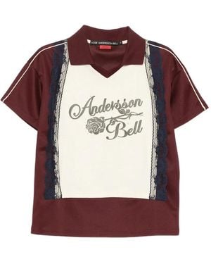 ANDERSSON BELL Lace Polo Jersey Top - Red