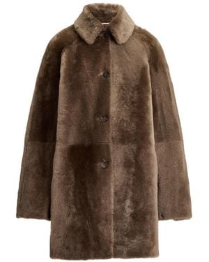 Ralph Lauren Janise Waxed Lamb-Shearling Coat - Brown