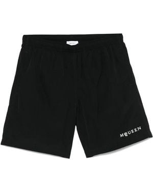 McQueen Logo-Embroidered Swim Shorts - Black