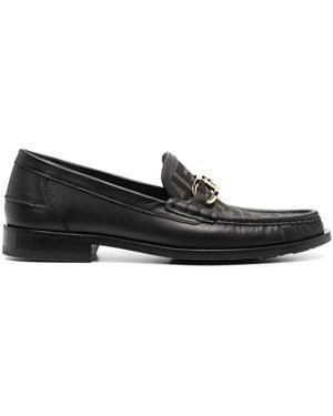 Fendi O'lock Ff Canvas & Leather Loafer - Black