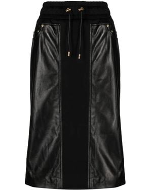 Tom Ford Panelled Leather And Cotton-Blend Jersey Midi Skirt - Black