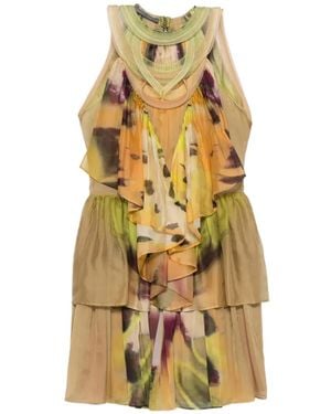 Alberta Ferretti Abstract-Print Tiered Mini Dress - Metallic