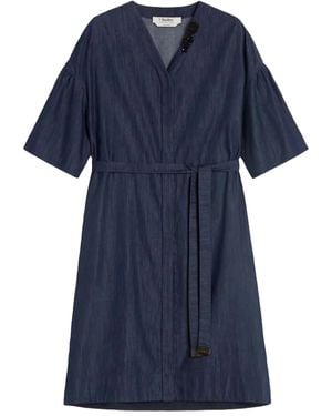 Max Mara Embellished Belt Denim Mini Day Dress - Blue
