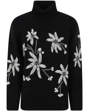 P.A.R.O.S.H. Floral-Embroidered Roll-Neck Sweater - Black