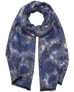 Kiton Sciarpa A Fiori Con Frange - Blu