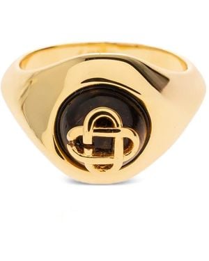 CASABLANCA Logo-Plaque Stone-Embellished Ring - Metallic