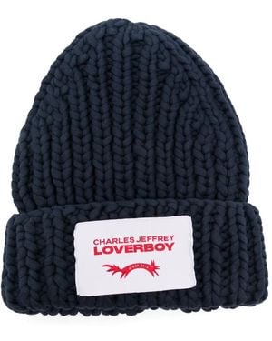 Charles Jeffrey Chubby Logo-Patch Beanie Hat - Blue
