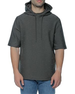 Emporio Armani Eagle-Pattern Short-Sleeve Hoodie - Grey