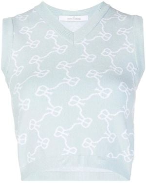 ROKH Monogram-Pattern Cropped Vest - Blue