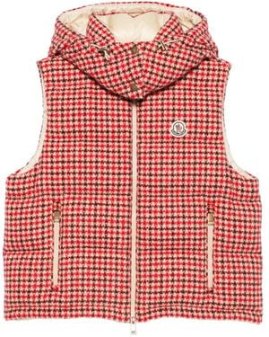 Moncler Houndstooth-Pattern Padded Gilet - Red