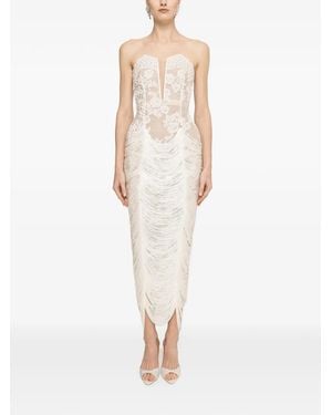 Nissa Fringed-Hem Lace Midi Dress - White