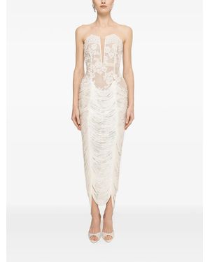 Nissa Robe Mi-Longue En Dentelle À Franges - White
