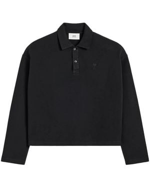 Ami Paris Ami De Coeur Long-Sleeved Polo Shirt - Black
