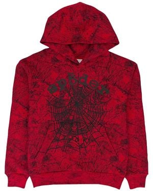 Sp5der Spiderweb-Print Hoodie - Red