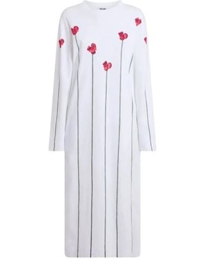Moschino Floral-Print 3D-Appliqué Maxi Dress - White