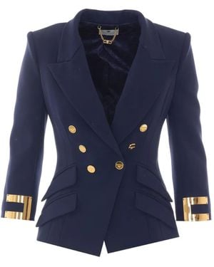 Elisabetta Franchi Double-Breasted Logo-Cuff Jacket - Blue