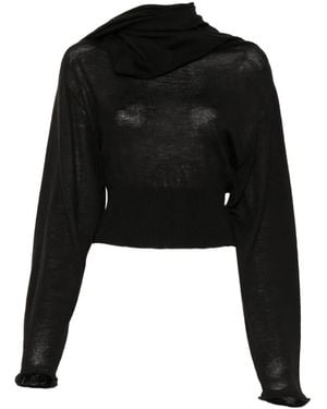 Rick Owens Cropped Long-Sleeved Top With Scarf-Inspired Neckline - Black
